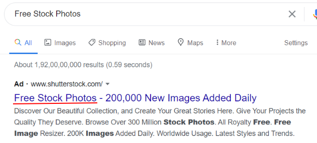 Ad relevance in google search